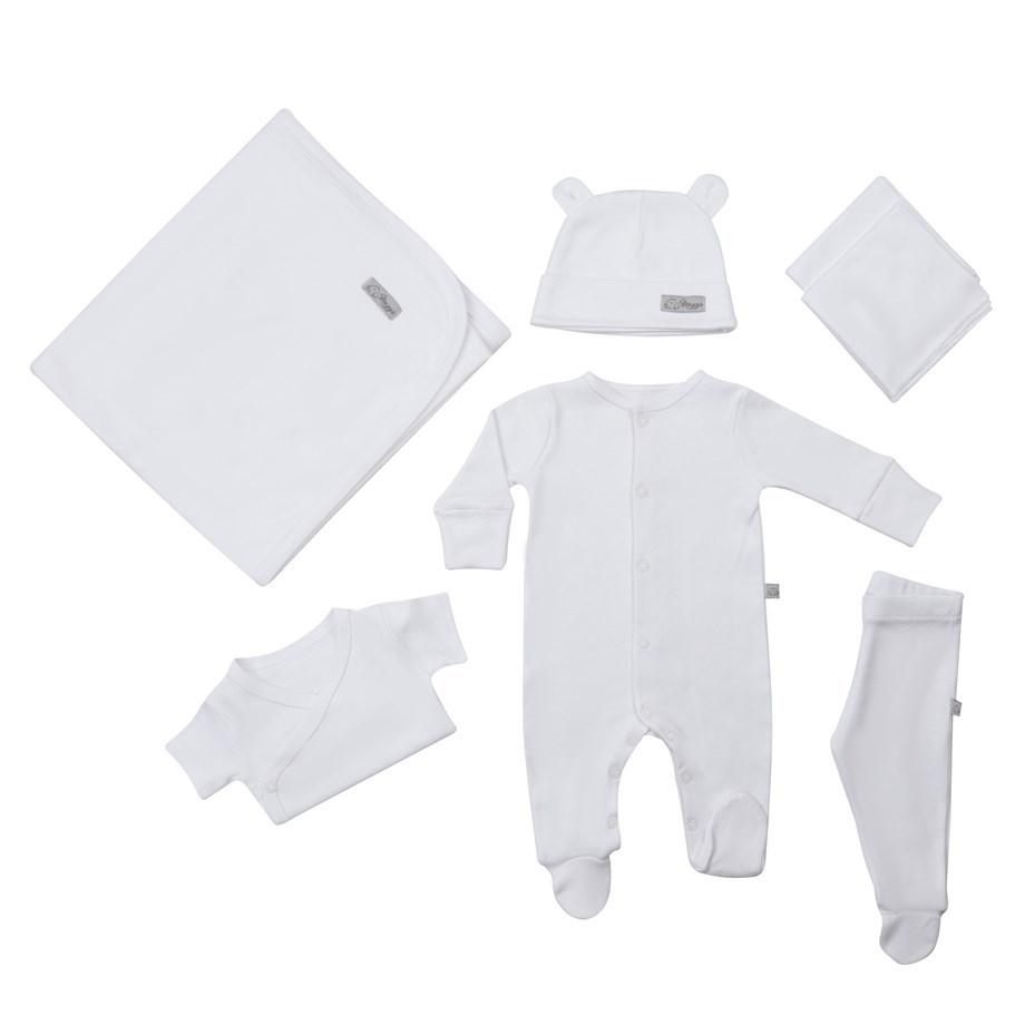 Mayys Baby Bebek Organik Pamuklu Welcome Little Basic Hastane Çıkışı 7'li Set Beyaz