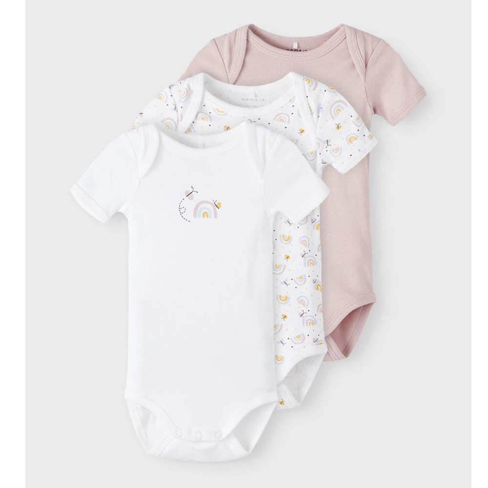 Name It Kız Bebek Organik Pamuk Kısa Kollu Body 3'lü Body Pembe