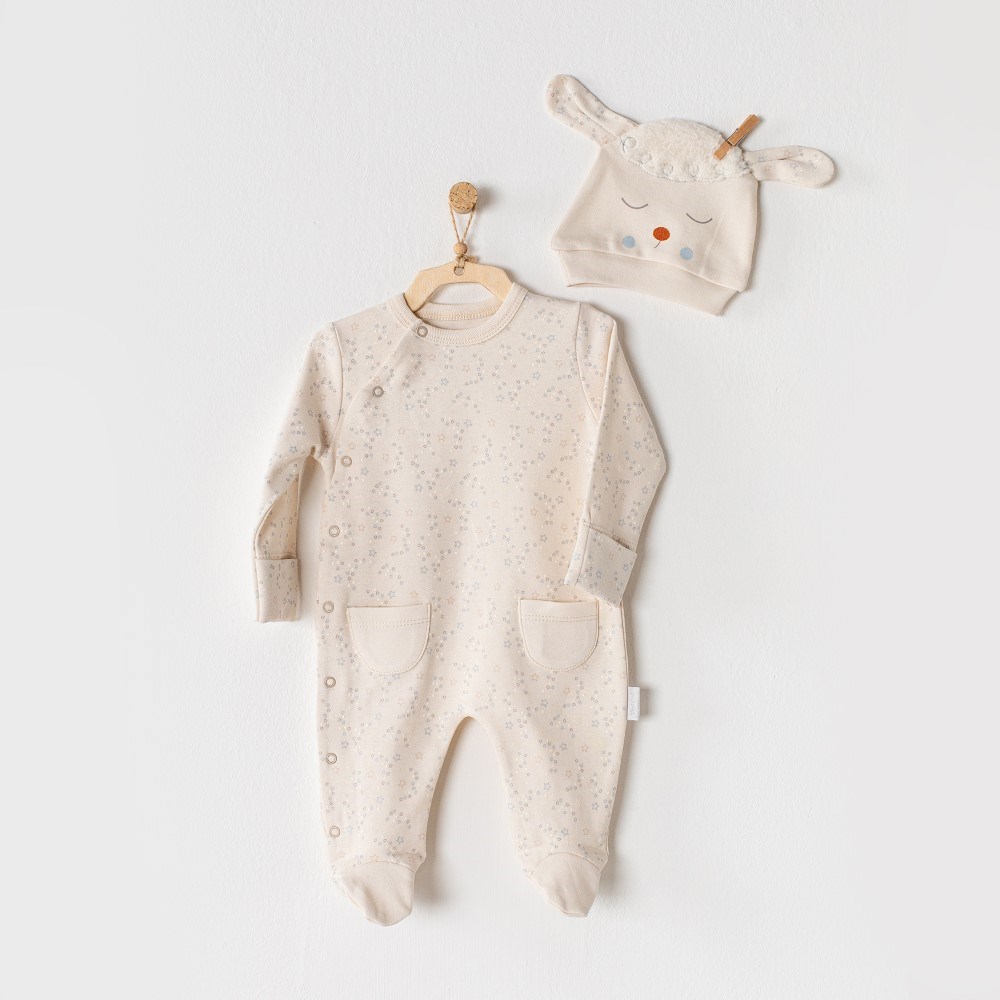 Andywawa Kız Bebek Kışlık Patikli Tulum 2'li Set Krem