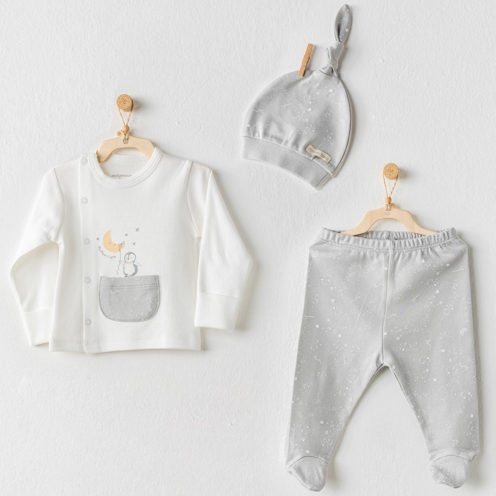 Andywawa Bebek Patikli Zıbın Takım 3'lü Set Gri