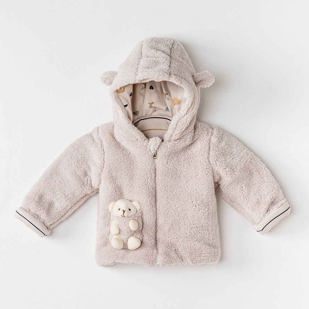 Andywawa Bebek Kışlık Kapşonlu Peluş Mont Krem