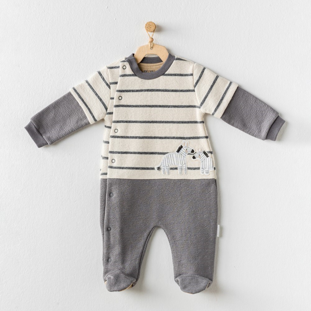 Andywawa Erkek Bebek Kışlık Patikli Tulum Zebra Gri