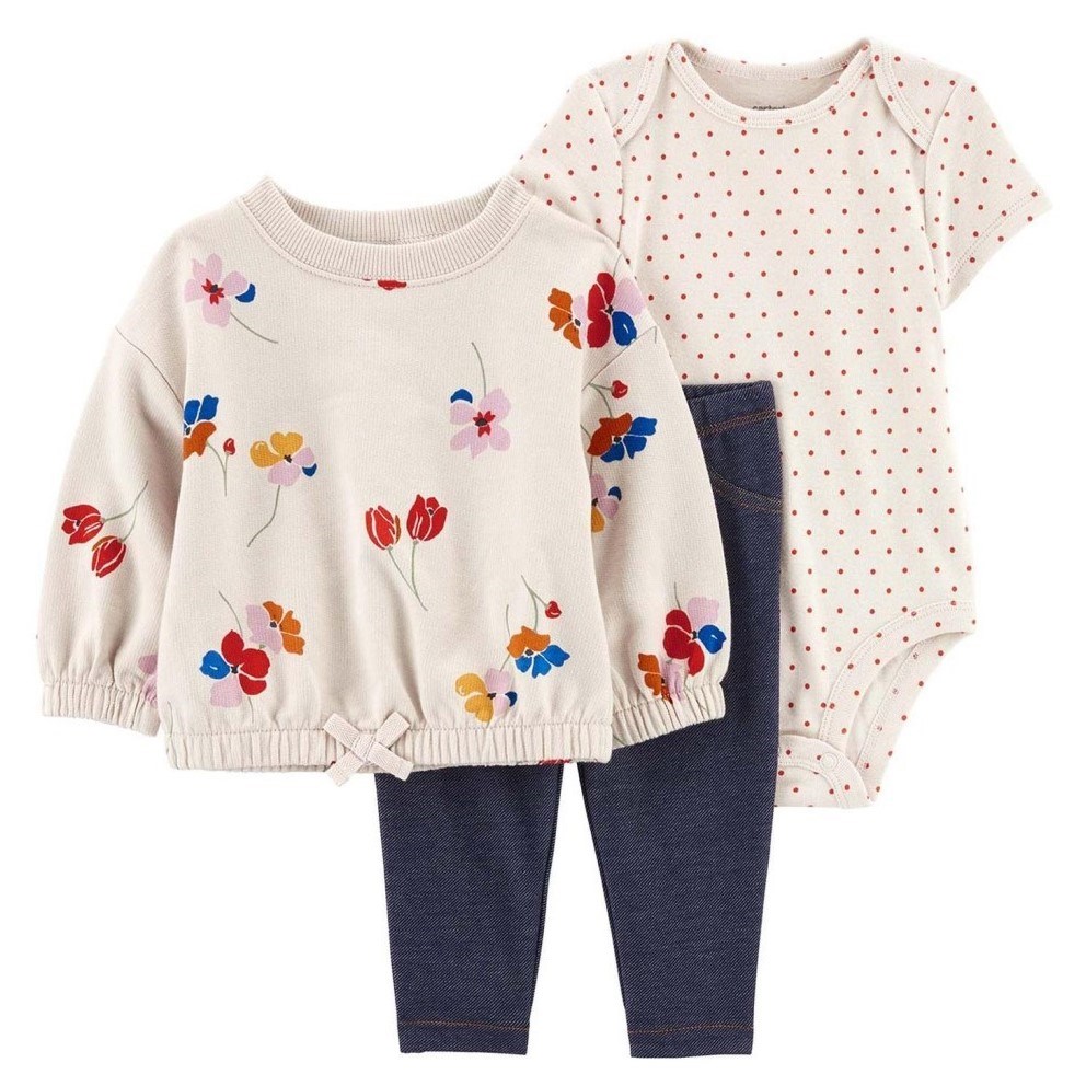 Carter's Kışlık Kız Bebek 3'lü Hırkalı Set Krem
