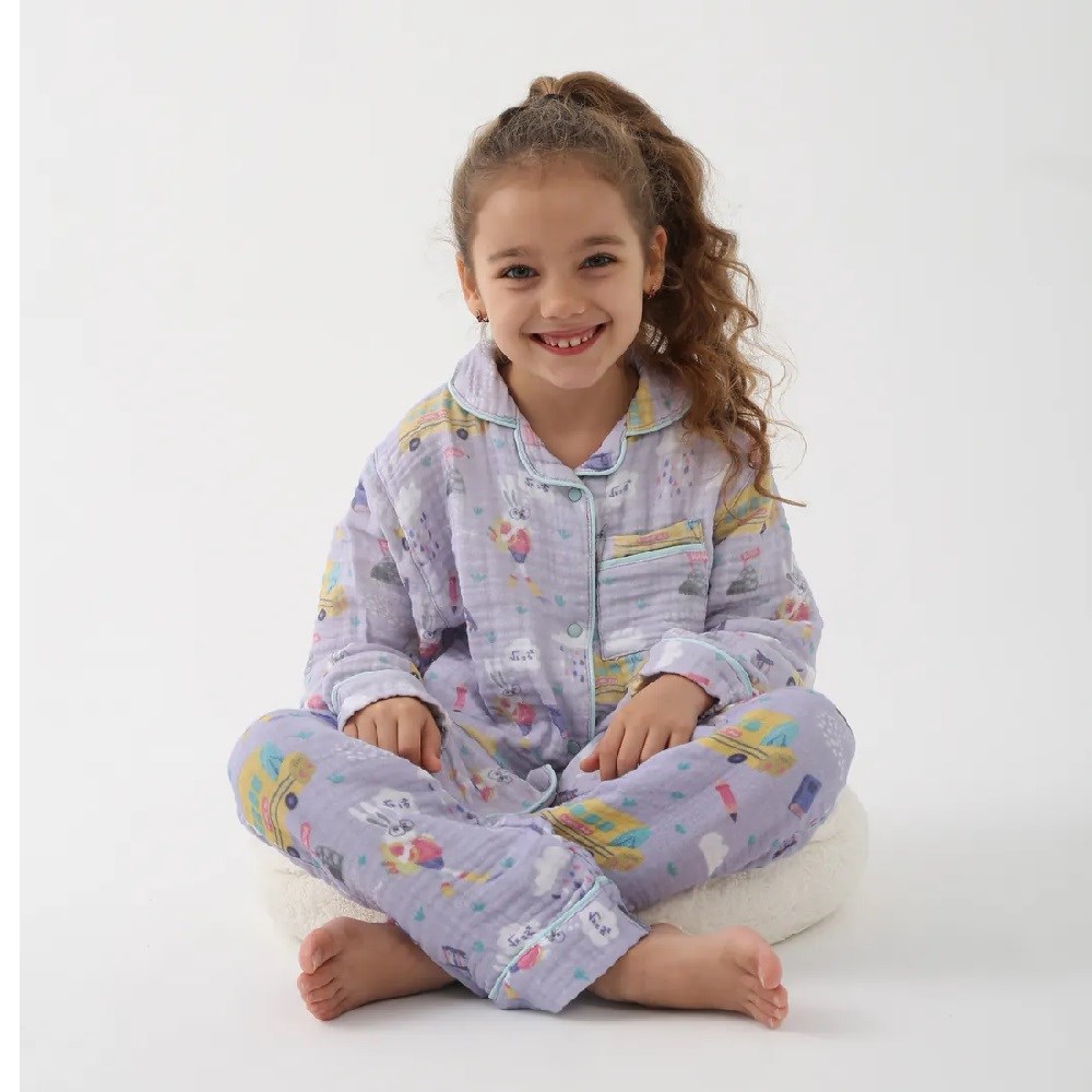 Let's Be Friends Çocuk Desenli Pijama Takımı Mor
