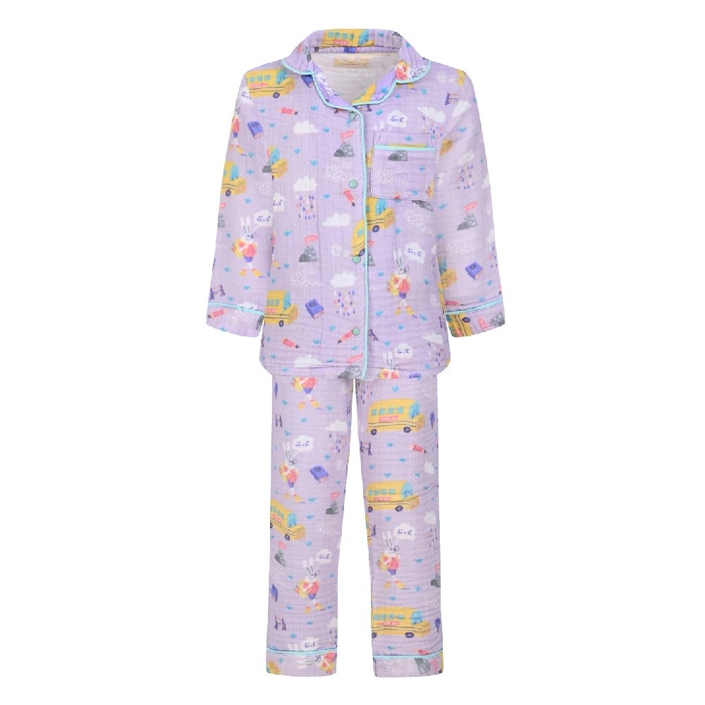 Let's Be Friends Çocuk Desenli Pijama Takımı Mor