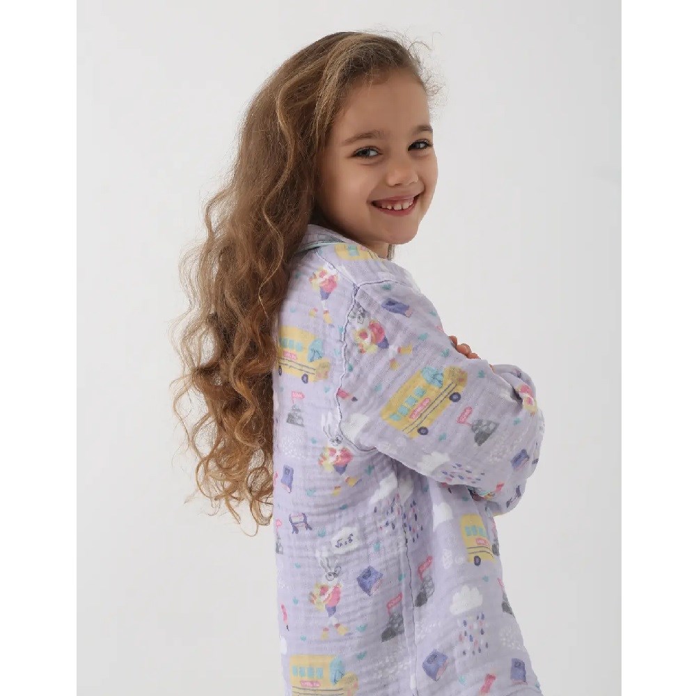 Let's Be Friends Çocuk Desenli Pijama Takımı Mor