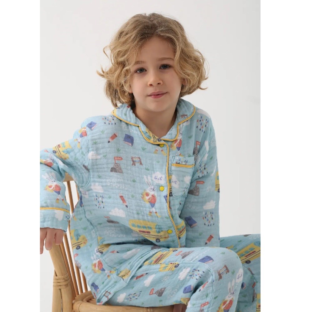 Let's Be Friends Çocuk Desenli Pijama Takımı Mavi