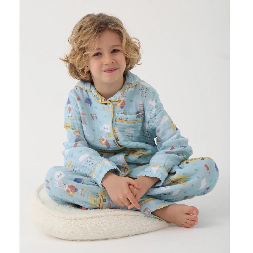 Let's Be Friends Çocuk Desenli Pijama Takımı Mavi