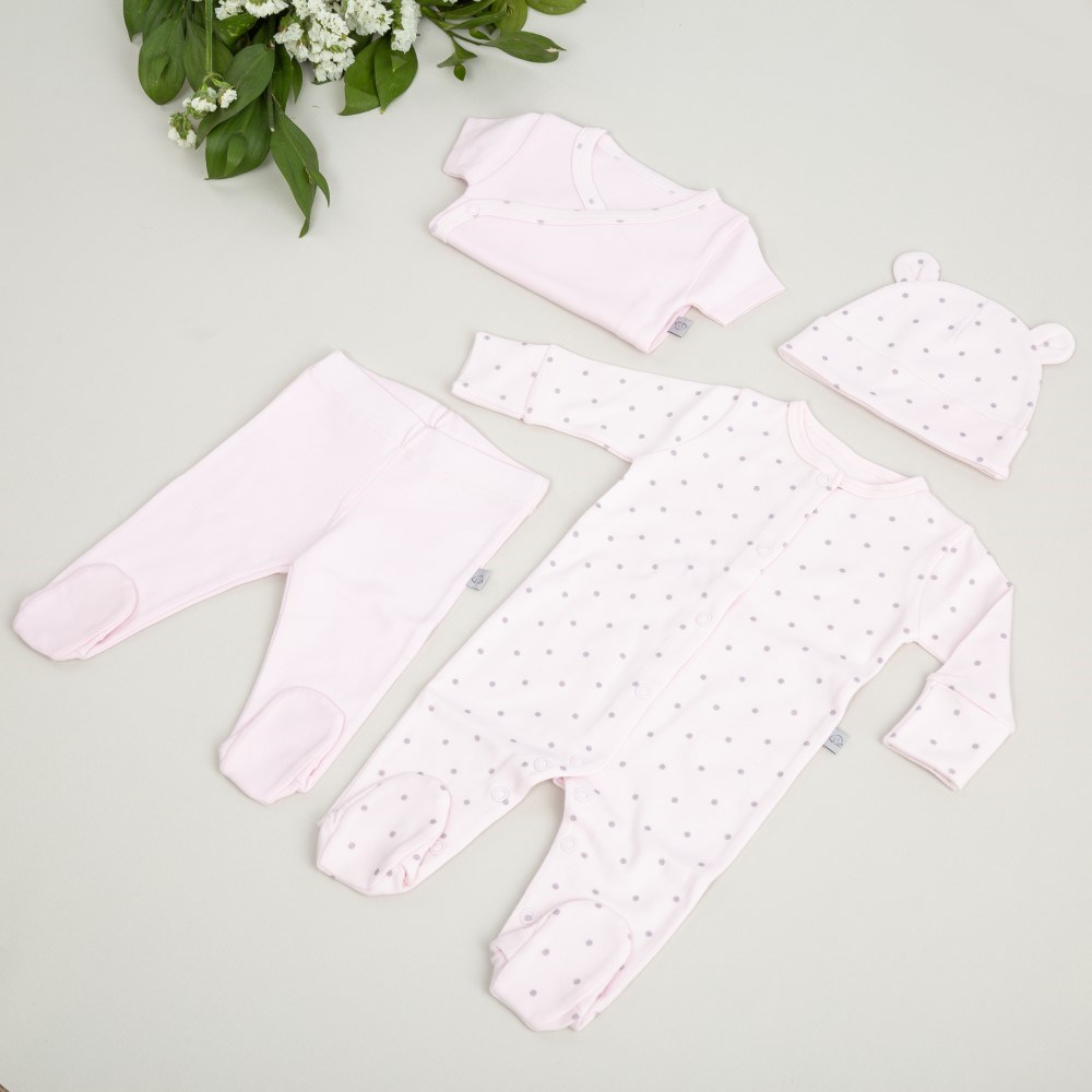 Mayys Baby Kışlık Organik Pembe Puantiyeli 4'lü Hastane Çıkışı Pembe
