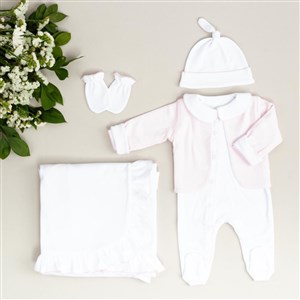 Mayys Baby Organik Elegant Pembe Tığ İşi Süslemeli 5'li Hastane Çıkış Seti