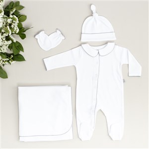 Mayys Baby Organik Elegant Gri Tığ İşi Süslemeli 5'li  Hastane Çıkış Seti
