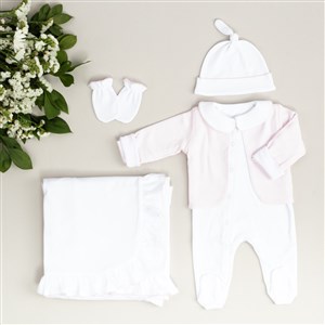 Mayys Baby Organik Elegant Pembe Tığ İşi Süslemeli 6'lı Hastane Çıkış Setiı