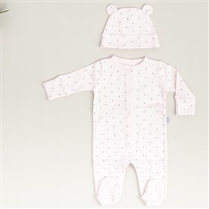 Mayys Baby Pembe Puantiyeli Şapka ve Tulum Seti