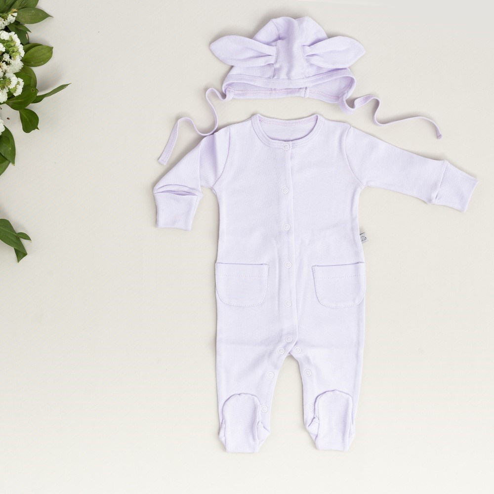 Mayys Baby Organik Sepette Lila Tavşan Kulaklı 6'lı Hastane Çıkış Seti Mor