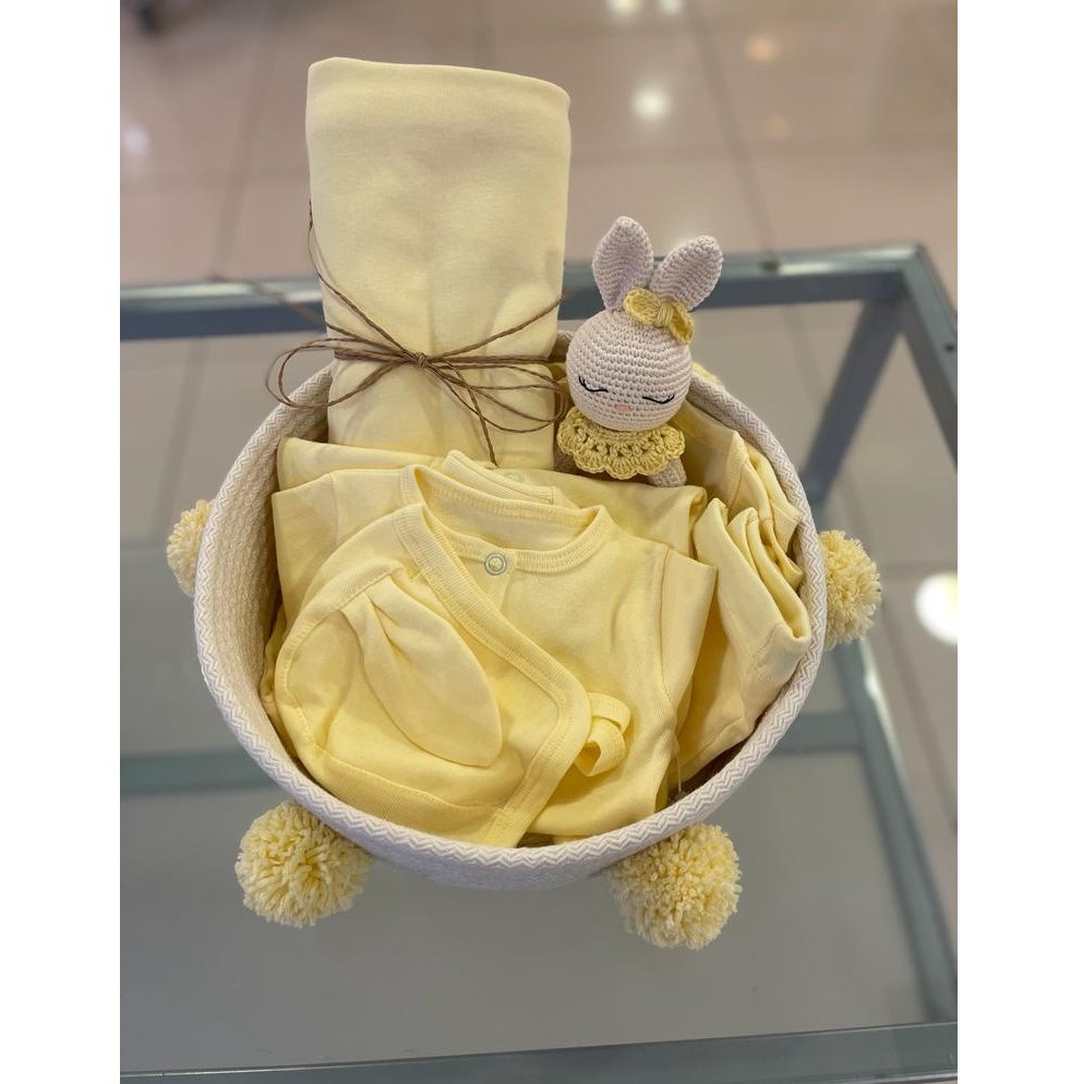 Mayys Baby Kız Bebek Sepette Oyuncaklı 7 'li Hastane Çıkışı - Tavşan Sarı