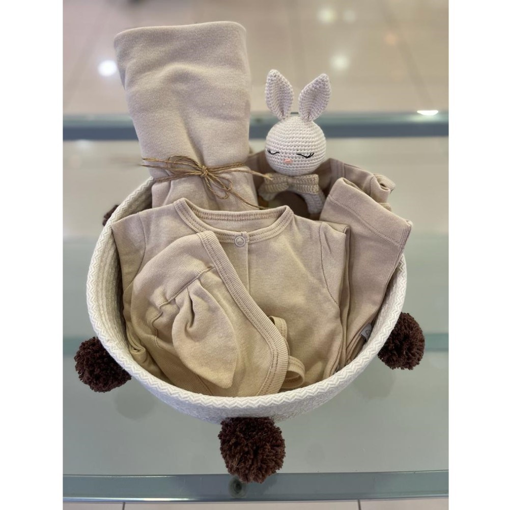 Mayys Baby Erkek Bebek Sepette Oyuncaklı 7 'li Hastane Çıkışı - Tavşan Krem