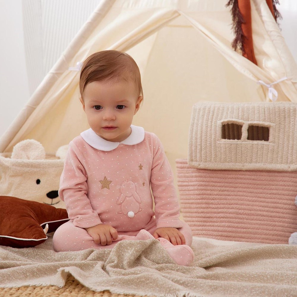 Minycenter Kışlık Kız Bebek Kadife Tulum Pembe