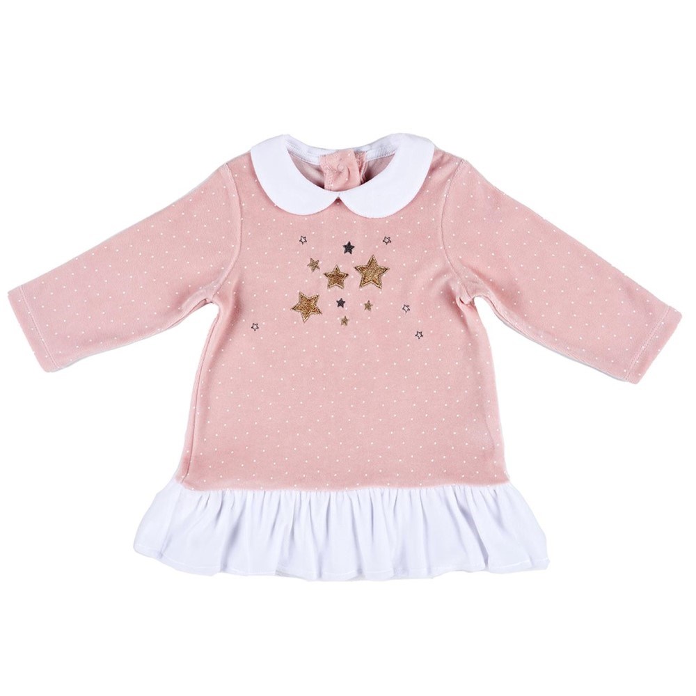 Minycenter Kışlık Kız Bebek Kadife Elbise Pembe