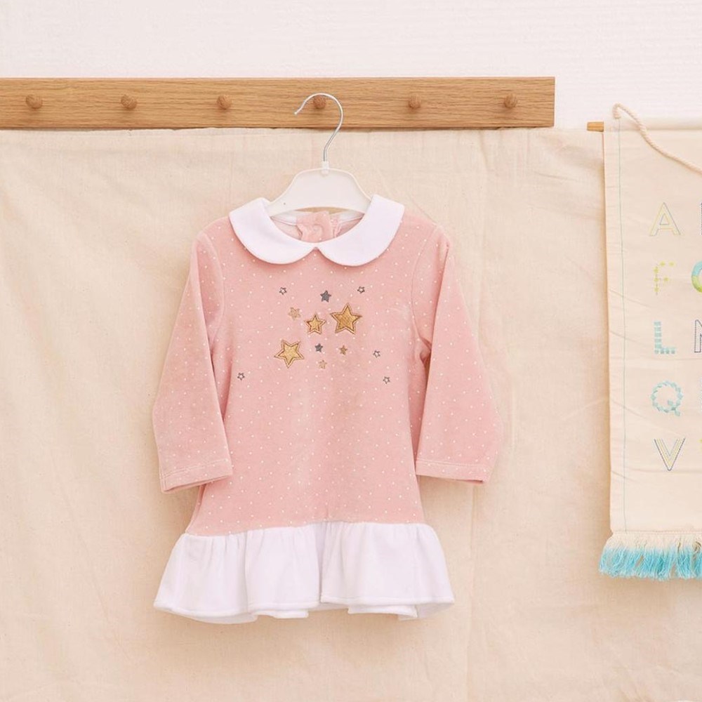 Minycenter Kışlık Kız Bebek Kadife Elbise Pembe