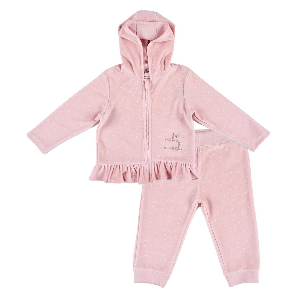 Minycenter Kışlık Kız Kadife Eşofman 2'li Set Pembe