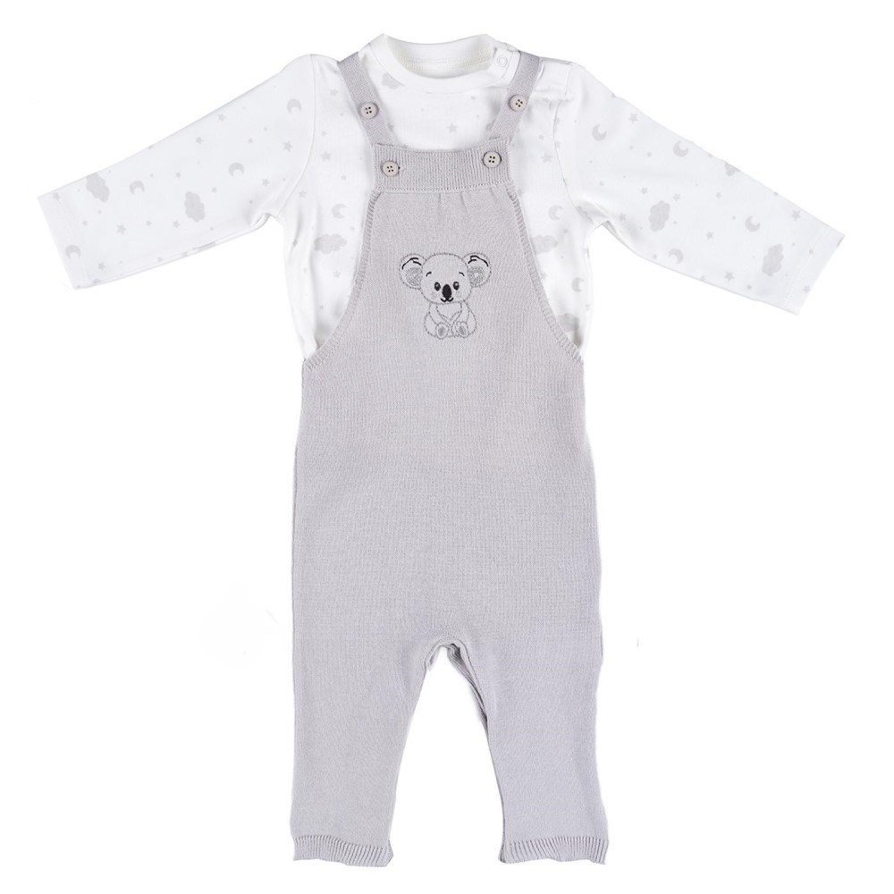 Minycenter Kışlık Erkek Bebek Örgü Salopet 2'li Set Gri