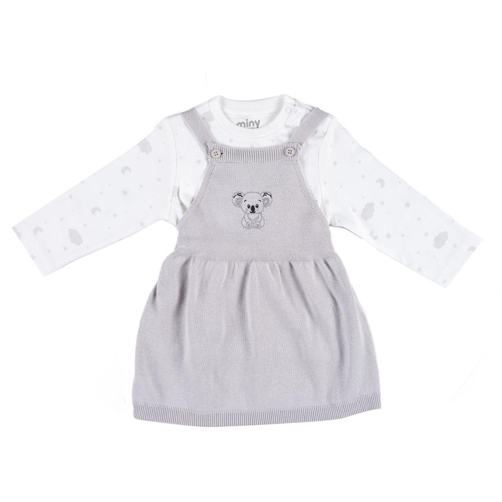 Minycenter Kışlık Kız Bebek Triko Elbise Set Gri