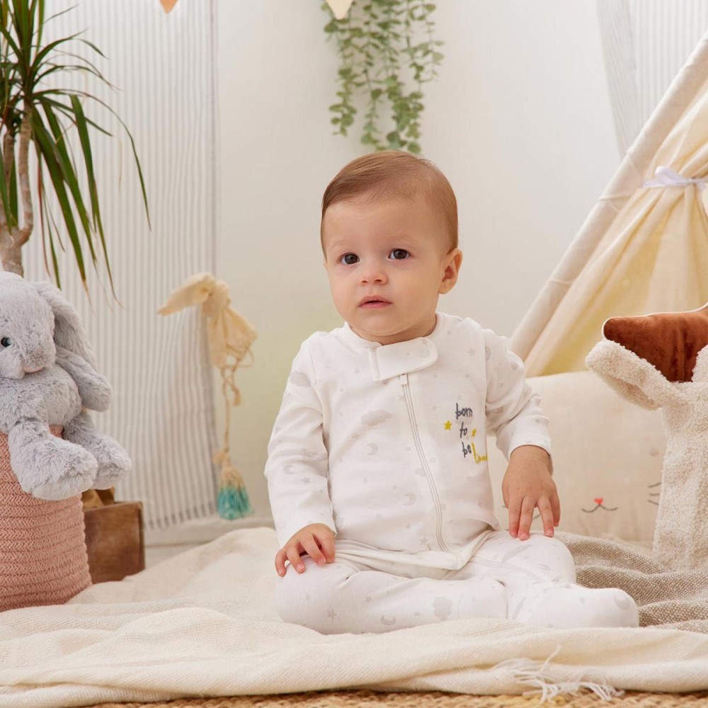 Minycenter Kışlık Bebek Fermuarlı Tulum Beyaz