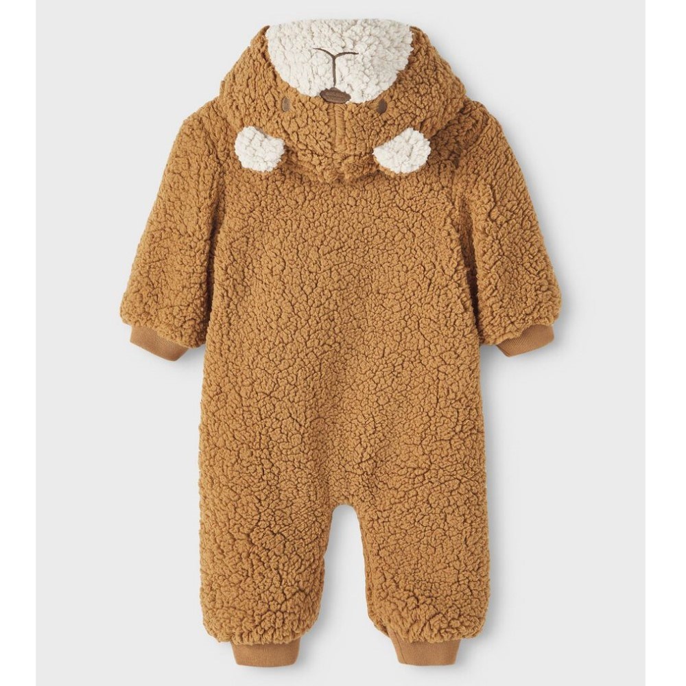 Name It Kışlık Bebek Kapşonlu Peluş Tulum Kahverengi 