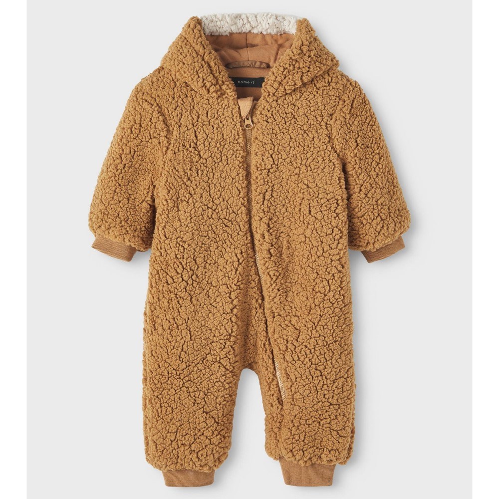 Name It Kışlık Bebek Kapşonlu Peluş Tulum Kahverengi 