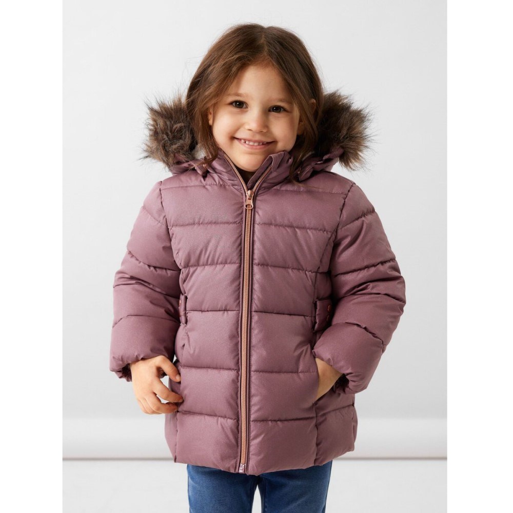 Name It Kışlık Kız Çocuk Kapşonlu Simli Mont Pembe