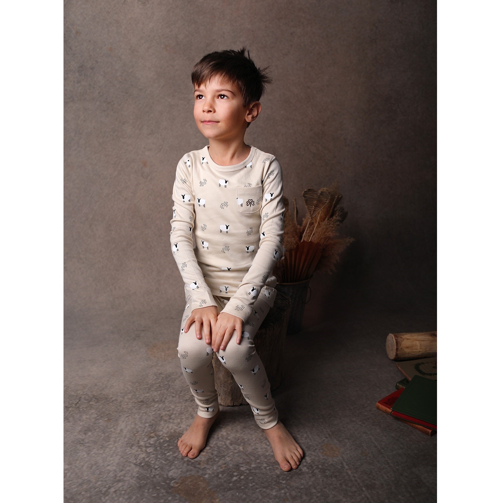 Adelie's Organik Pamuklu Uzun Kollu Pijama Takımı Krem