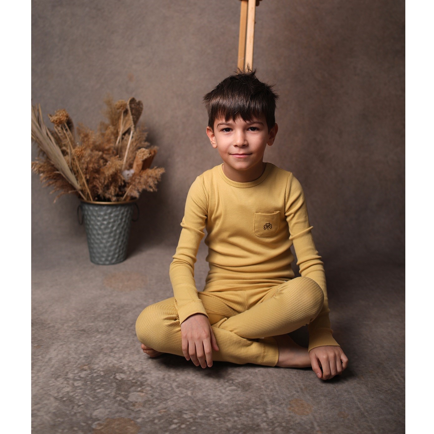 Adelie's Organik Pamuklu Uzun Kollu Pijama Takımı Sarı
