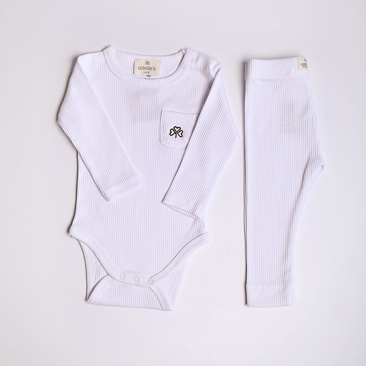 Adelie's Organik Pamuklu Fitilli Body ve Pantolon 2'li Set Beyaz