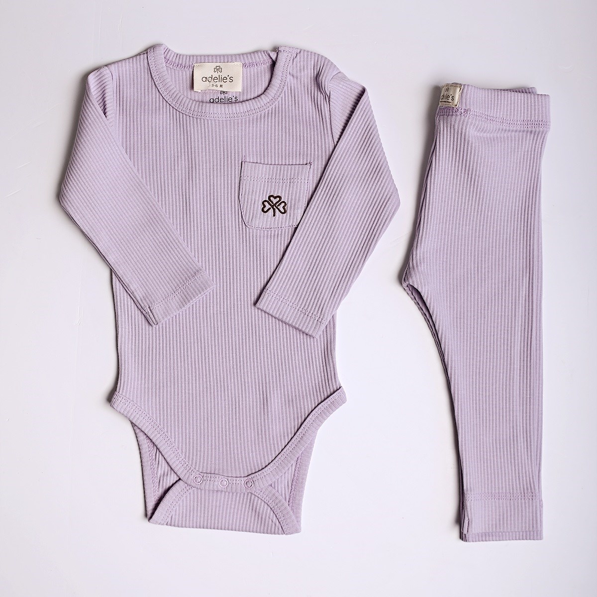 Adelie's Organik Pamuklu Fitilli Body ve Pantolon 2'li Set Mor