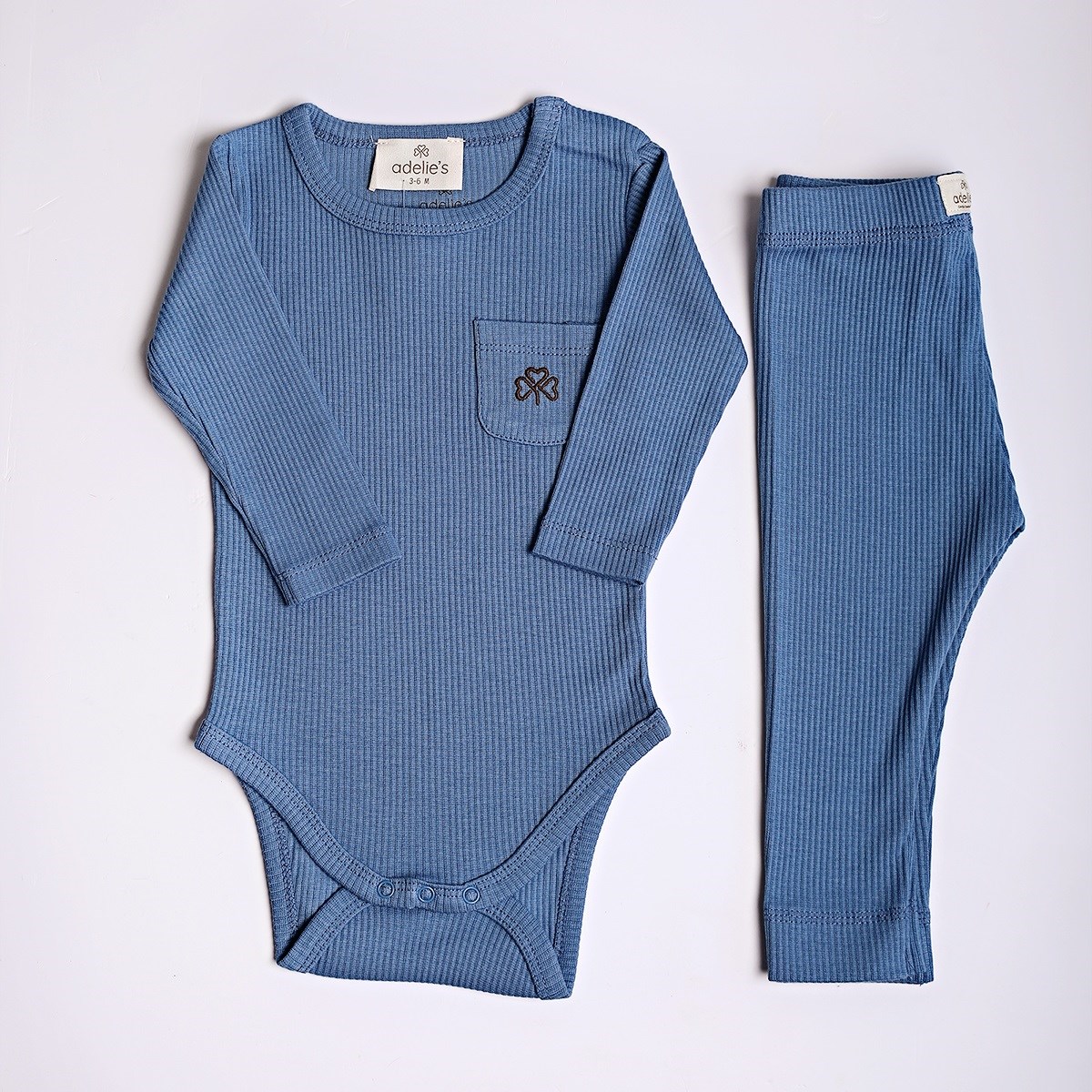 Adelie's Organik Pamuklu Fitilli Body ve Pantolon 2'li Set Mavi