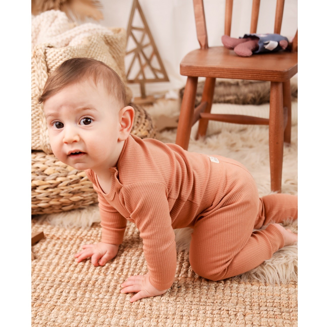 Adelie's Organik Pamuklu Fitilli Body ve Pantolon 2'li Set Pembe