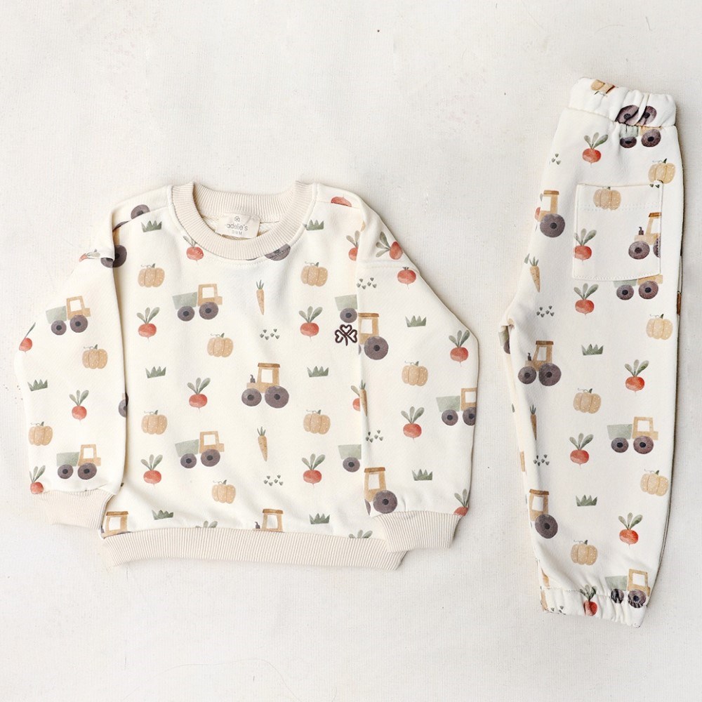 Adelie's Organik Pamuklu Sweatshirt Takım Kamyon Krem
