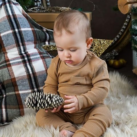 Adelie's Organik Pamuklu Uzun Kollu Pijama Takımı Kahverengi 