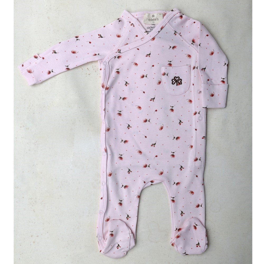 Adelie's Organik Pamuklu Yandan Çıt Çıtlı Uzun Kollu Patikli Tulum Pembe
