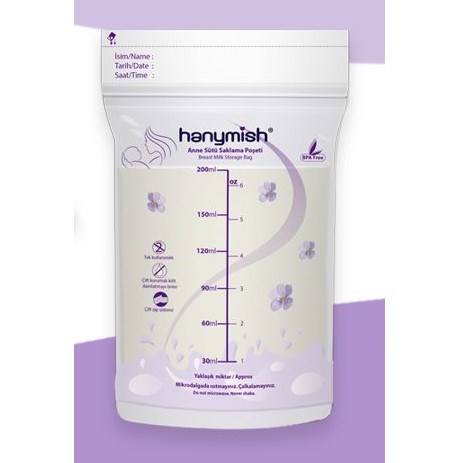 Hanymish Anne Sütü Saklama Poşeti 20 Adet 200 ml Orjinal