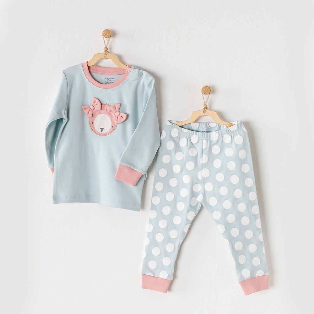 Andywawa Kız Bebek Pijama Takımı 2'li Set Mavi
