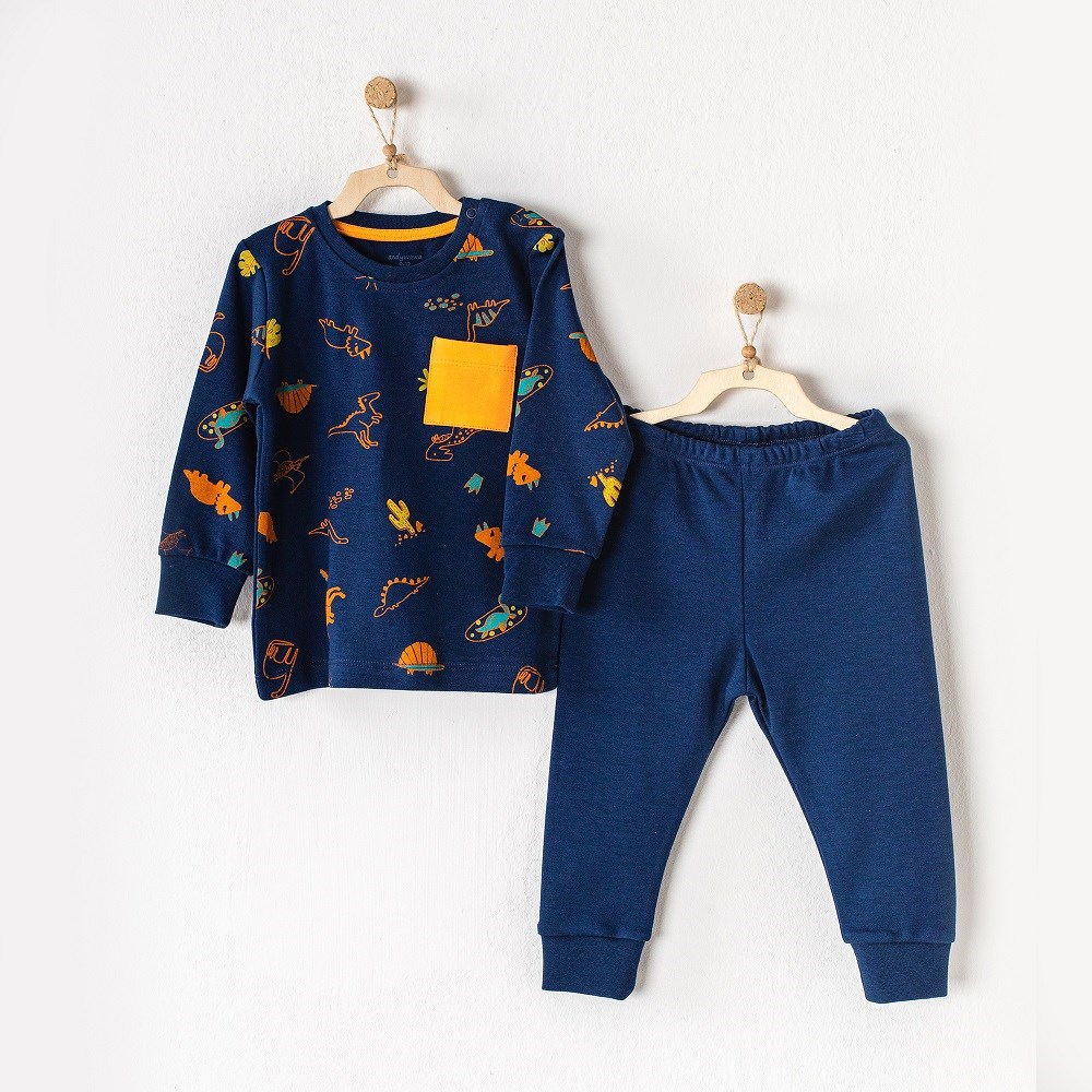 Andywawa Erkek Pijama Takımı 2'li Set Koyu Mavi