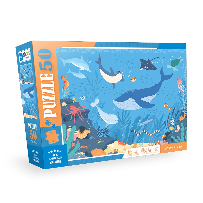 Blue Focus 50 Parça Puzzle Sea Animals- Deniz Hayvanları 