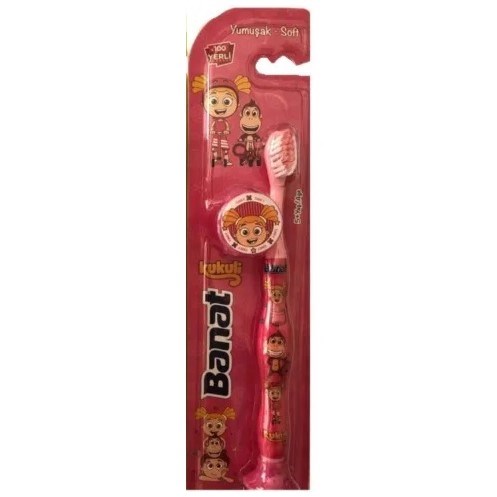 Banat Çocuk Kukuli Vakumlu Kapaklı Yumuşak Diş Fırçası 5+ Yaş Pembe