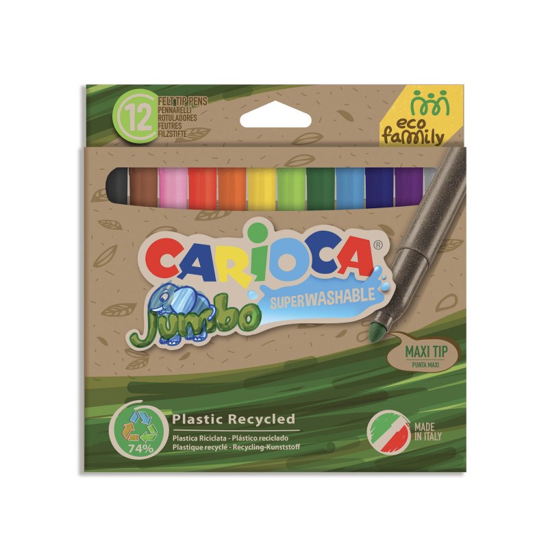 Carioca Ecofamily Jumbo Süper Yıkanabilir Keçeli Boya Kalemi 12'li Orjinal