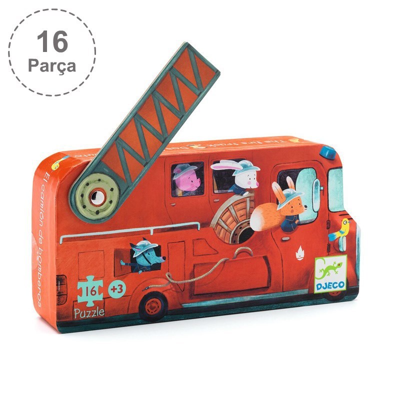 Djeco Dekoratif Puzzle 16 Parça - The Fire Truck 