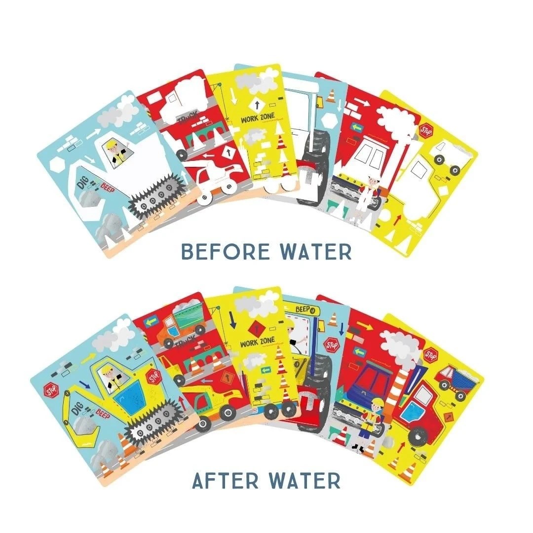 Floss Rock Renk Değiştiren Water Magic Boyama Kitabı - Construction 