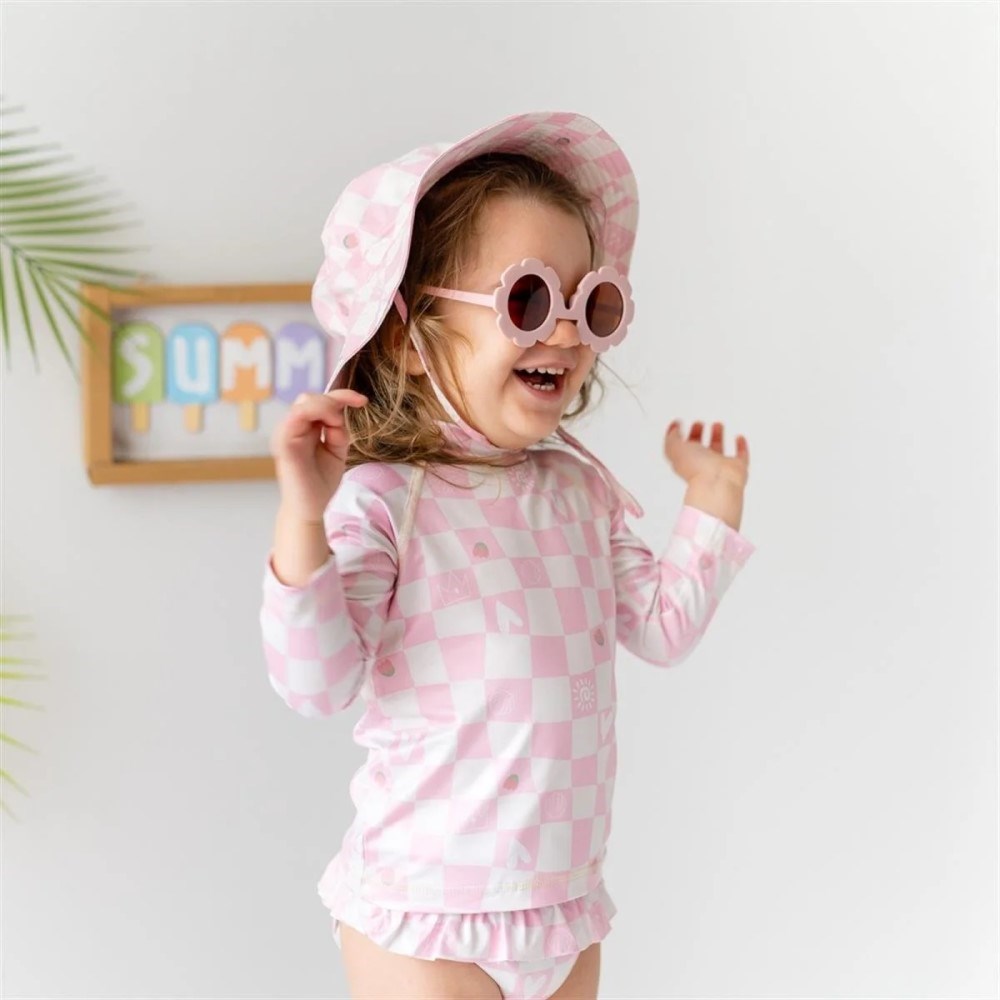 Mama Yoyo UV Korumalı Uzun Kollu Mayo Seti Love Square Pembe