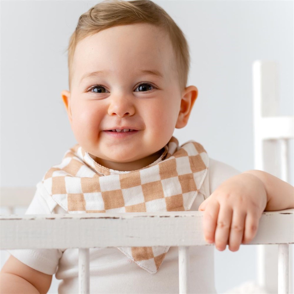 Mama Yoyo Bebek Müslin Mama Önlüğü - Kahve Dama 