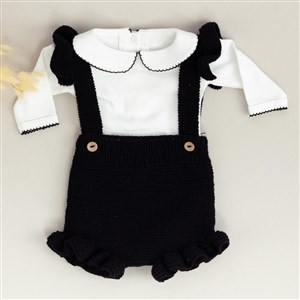 Mayys Baby Kız Bebek Tığ İşi Bebe Yaka Body ve Fırfırlı Triko Salopet